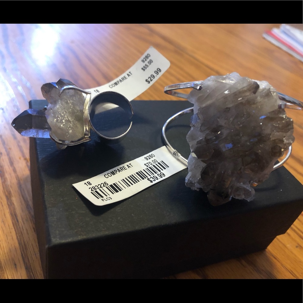 Brand new Smokey quartz cluster cuff and ring set